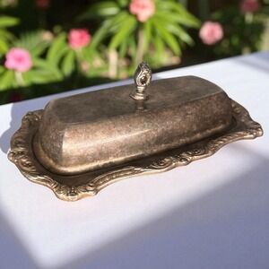 Old English by Poole Company Vintage Silver‎ Plated Ornate Butter Dish with Lid